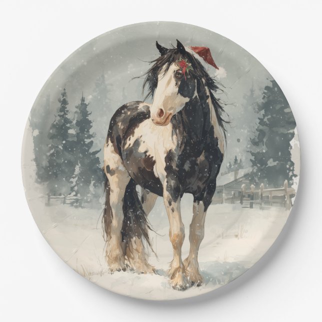 Christmas Paper Plate / Beautiful Paint Horse  (Front)