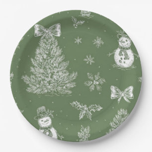 Christmas paper plate green toile