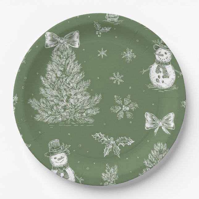 Christmas paper plate green toile (Front)