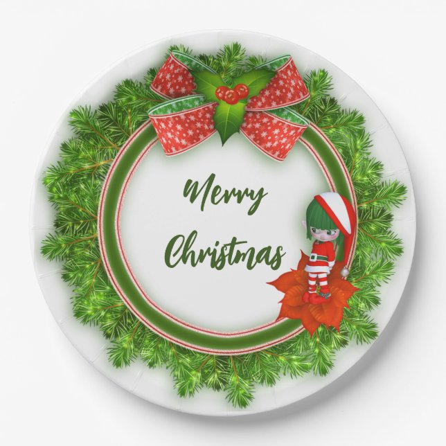 Christmas Paper Plate with Elf (Front)