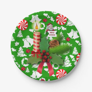 Christmas Paper Plates, Candle, Peppermint Plate