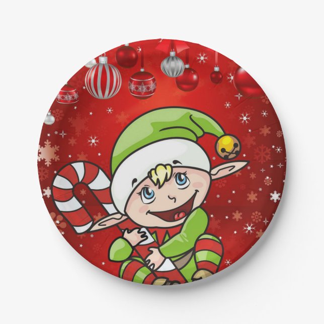Christmas Paper Plates, Elf Paper Plate (Front)