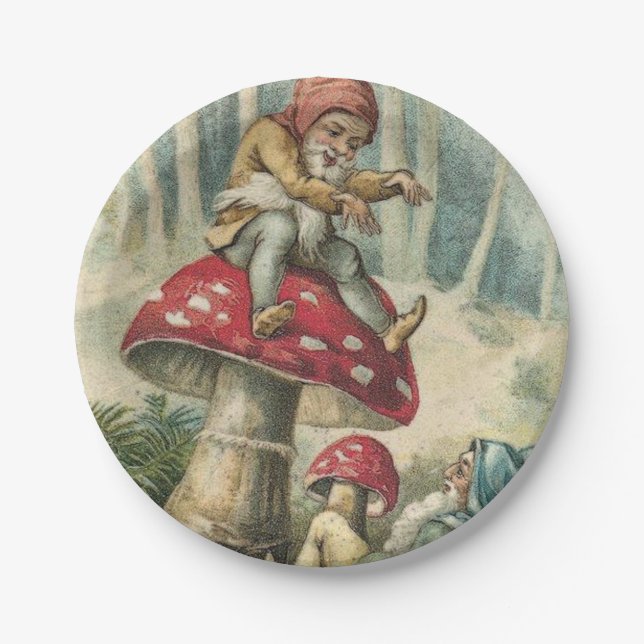 Christmas Paper Plates, Elf Vintage Plate (Front)