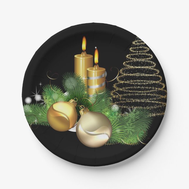 Christmas Paper Plates, Gold Candle Paper Plate (Front)