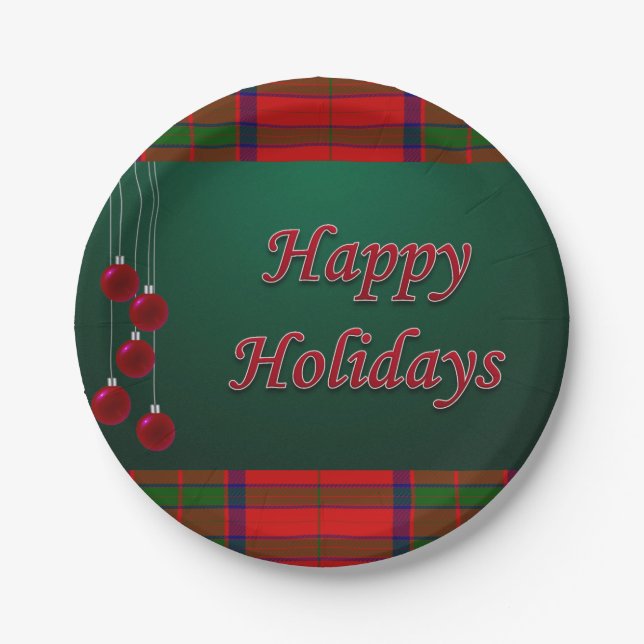 Christmas Paper Plates, Happy Holidays Paper Plate (Front)