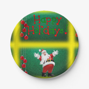 Christmas Paper Plates, Happy Holidays Santa Paper Plate