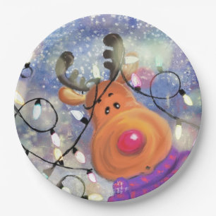 Christmas Paper Plates Happy Reindeer