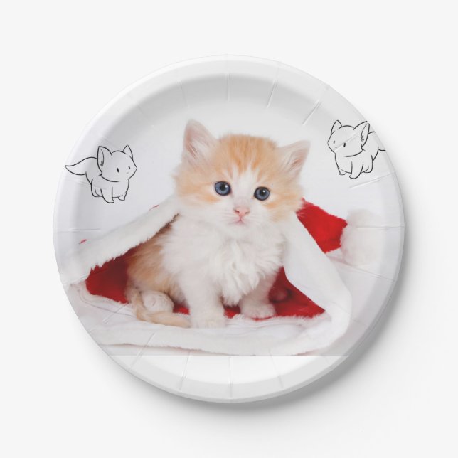 Christmas Paper Plates, Kitten Plate (Front)