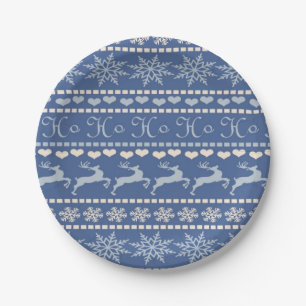 Christmas Paper Plates, Merry Blue Reindeer Paper Plate