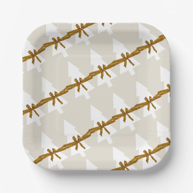 Christmas Paper Plates, Merry Christmas Beige Bows Paper Plate (Front)