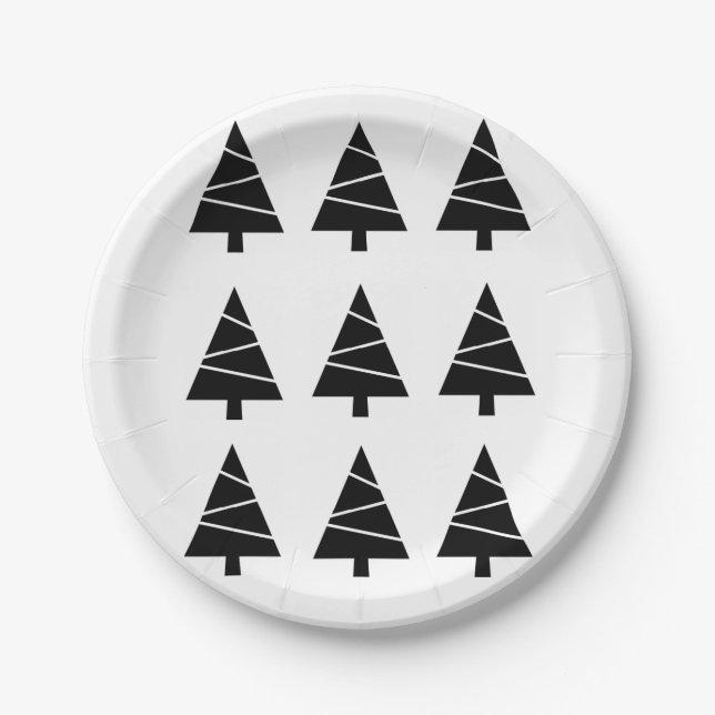 Christmas Paper Plates, Merry Christmas Black Tree Plate (Front)
