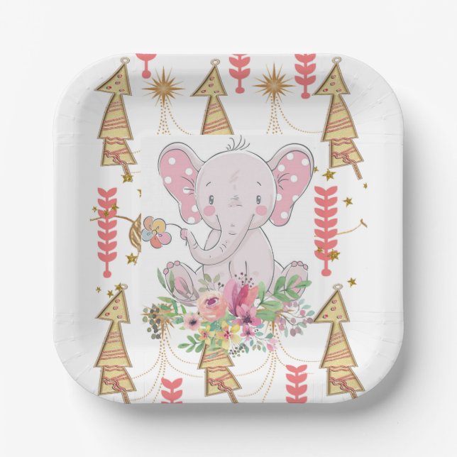 Christmas Paper Plates, Merry Christmas Elephant  Paper Plate (Front)