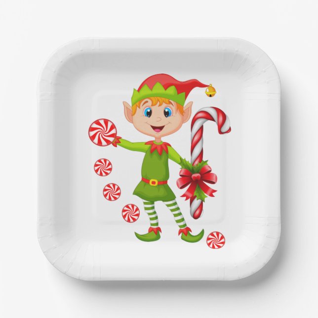Christmas Paper Plates, Merry Christmas Elf Paper Plate (Front)