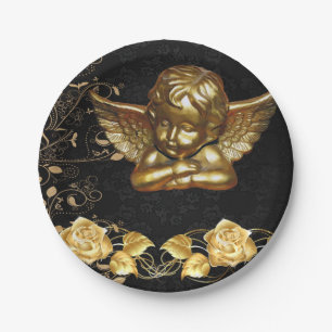 Christmas Paper Plates, Merry Christmas Gold Angel Paper Plate