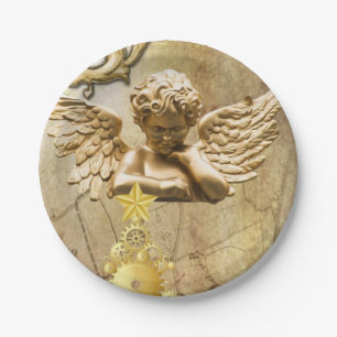 Christmas Paper Plates, Merry Christmas Gold Angel Paper Plate