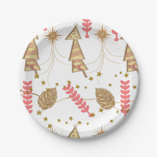 Christmas Paper Plates, Merry Christmas Gold Trees Paper Plate
