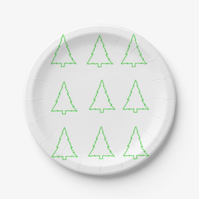Christmas Paper Plates, Merry Christmas Green Tree Paper Plate (Front)