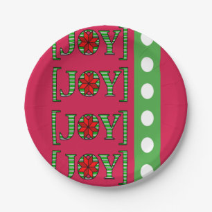 Christmas Paper Plates, Merry Christmas Joy Red Plate