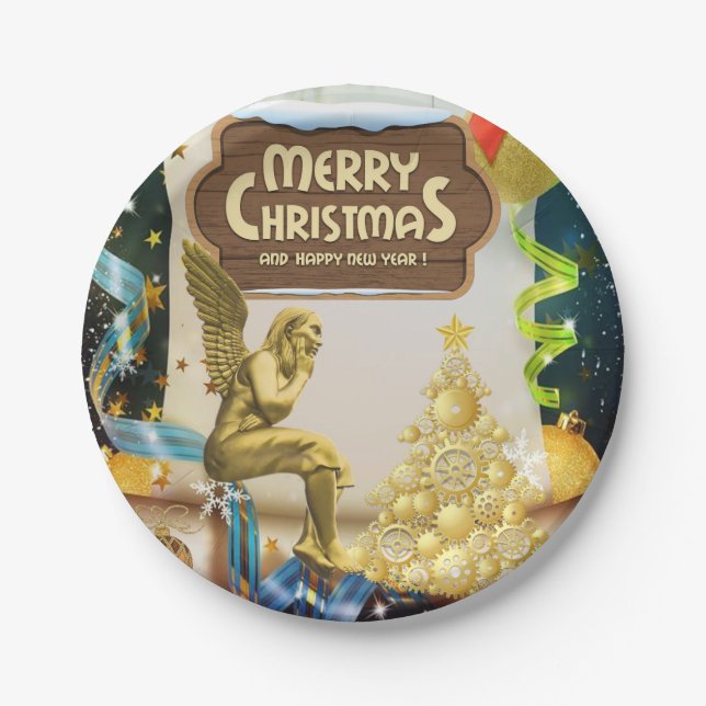 Christmas Paper Plates, Merry Christmas Paper Plate (Front)