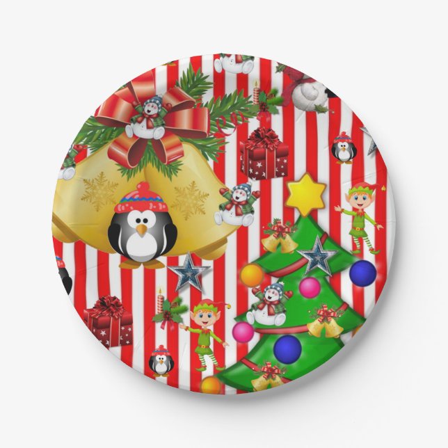 Christmas Paper Plates, Merry Christmas Penguin Paper Plate (Front)