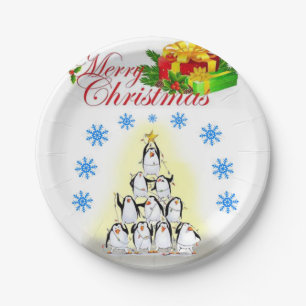 Christmas Paper Plates, Merry Christmas Penguin Paper Plate
