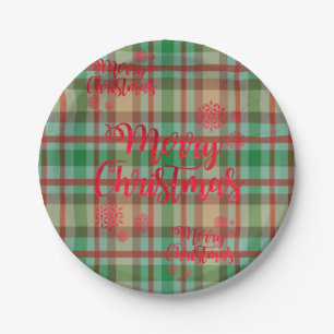 Christmas Paper Plates, Merry Christmas Plaid Paper Plate
