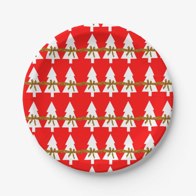 Christmas Paper Plates, Merry Christmas Red White Paper Plate (Front)