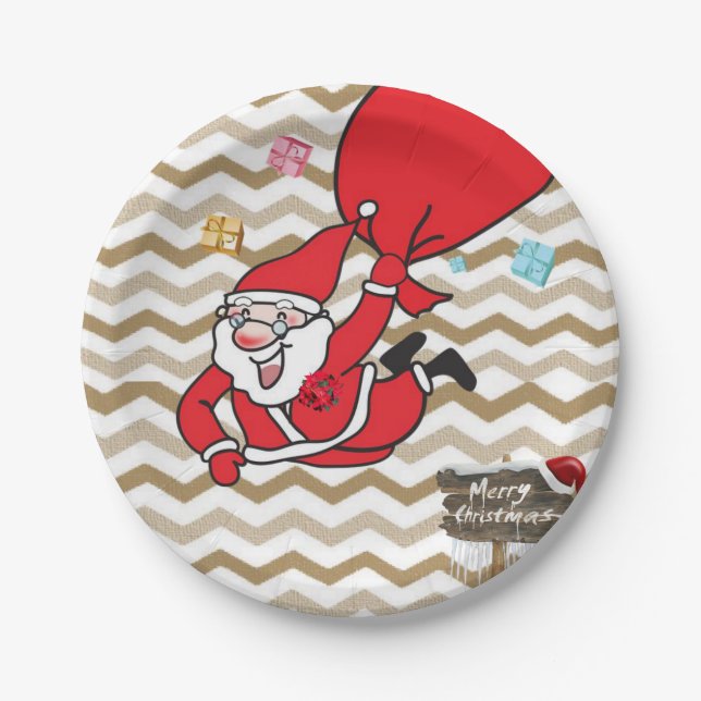Christmas Paper Plates, Merry Christmas, Santa Paper Plate (Front)