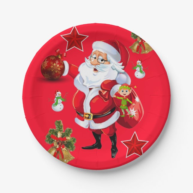Christmas Paper Plates, Merry Christmas Santa Paper Plate (Front)