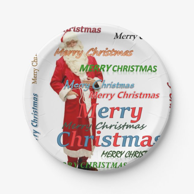 Christmas Paper Plates, Merry Christmas Santa Paper Plate (Front)