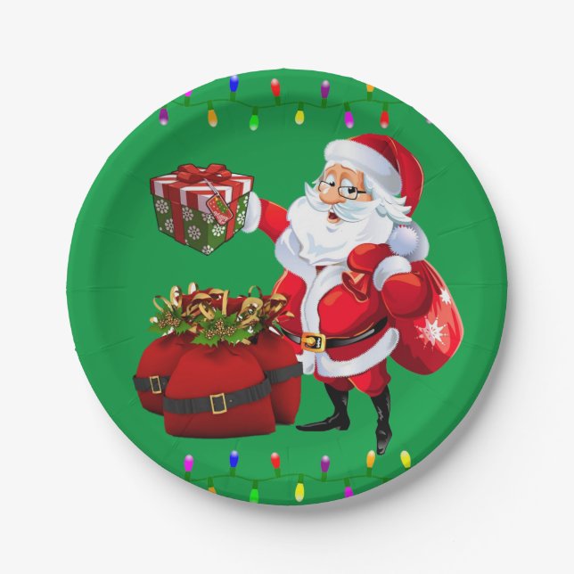 Christmas Paper Plates, Merry Christmas Santa Paper Plate (Front)