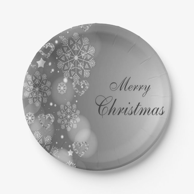 Christmas Paper Plates, Merry Christmas Silver Paper Plate (Front)