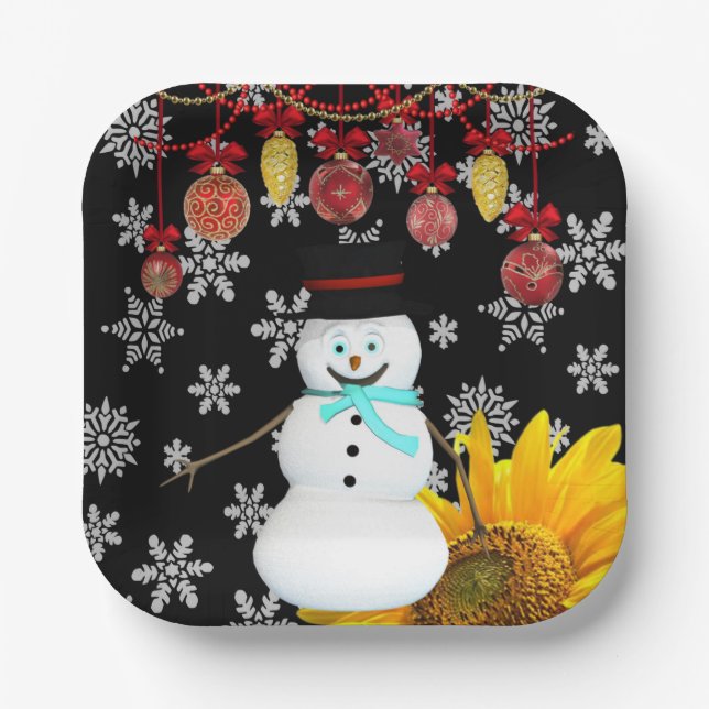 Christmas Paper Plates, Merry Christmas Snowman  Paper Plate (Front)