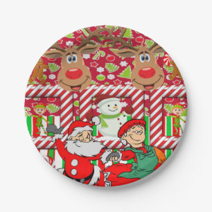 Christmas Paper Plates, Merry Reindeer Santa Elf Paper Plate