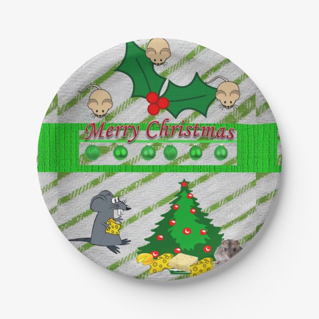 Christmas Paper Plates, Mice Plate (Front)