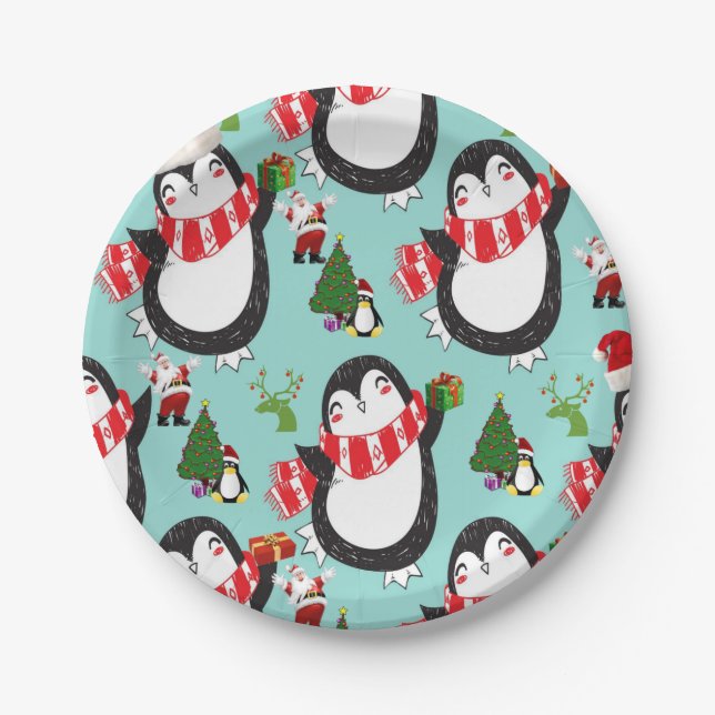 Christmas Paper Plates, Penguin Plate (Front)