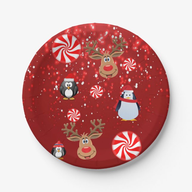 Christmas Paper Plates, Penguin Plate (Front)