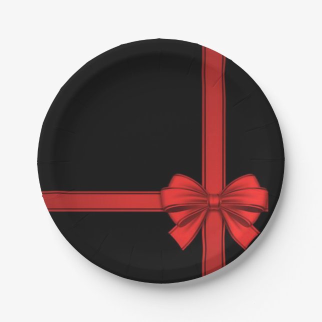 Christmas Paper Plates, Red Bow Paper Plate (Front)