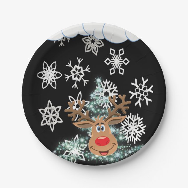 Christmas Paper Plates, Reindeer Paper Plate (Front)