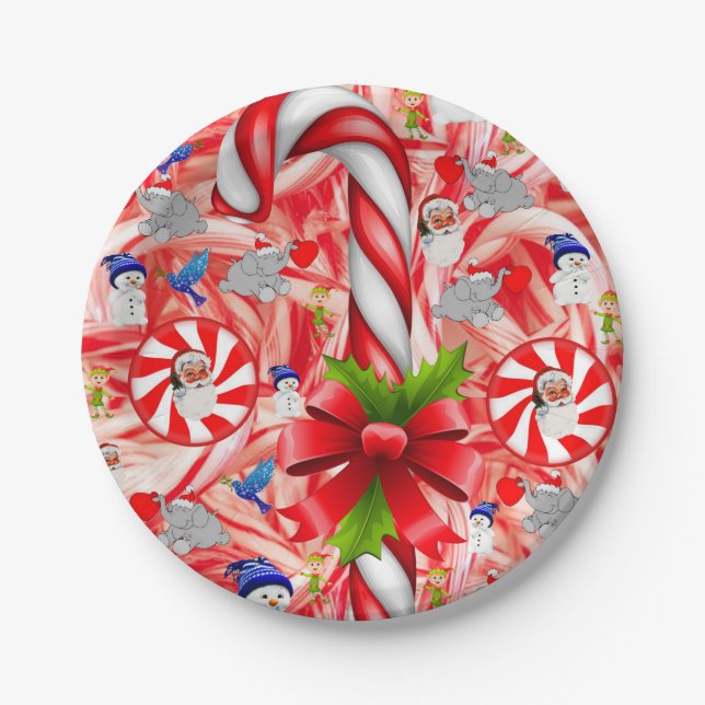 Christmas Paper Plates, Santa, Candy Cane, Pepperm Paper Plate (Front)