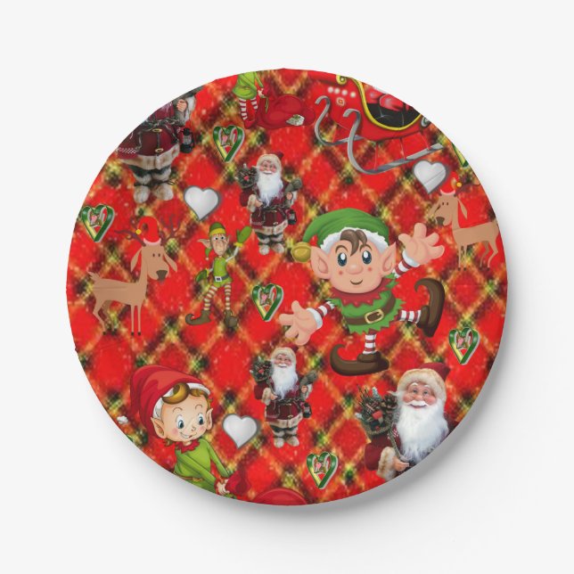 Christmas Paper Plates, Santa, Elf Paper Plate (Front)