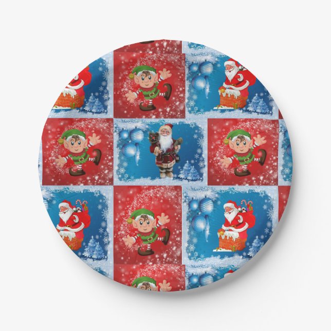 Christmas Paper Plates, Santa, Elf Paper Plate (Front)