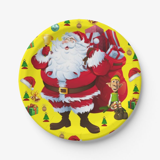 Christmas Paper Plates, Santa, Elf Plate (Front)