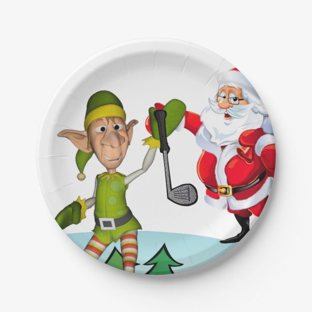 Christmas Paper Plates, Santa Golf Paper Plate (Front)