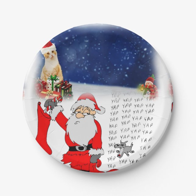 Christmas Paper Plates, Santa Kitten Paper Plate (Front)