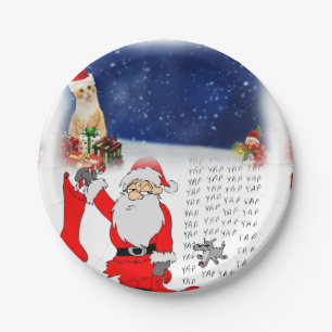 Christmas Paper Plates, Santa Kitten Plate