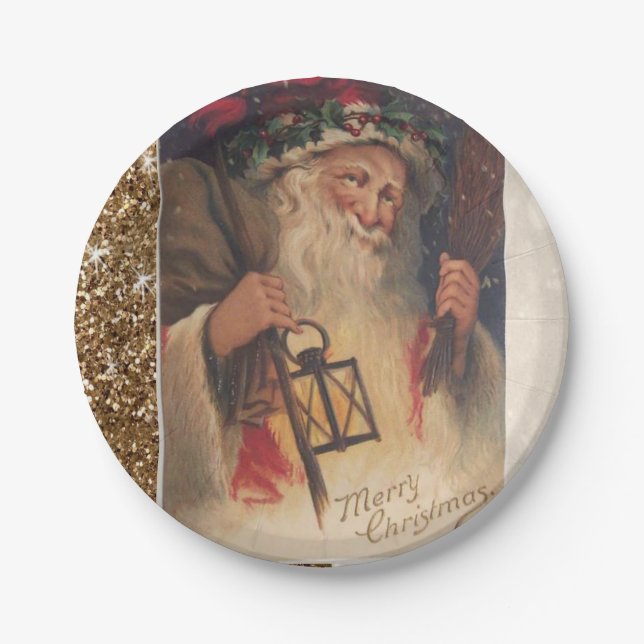 Christmas Paper Plates, Santa Vintage Paper Plate (Front)
