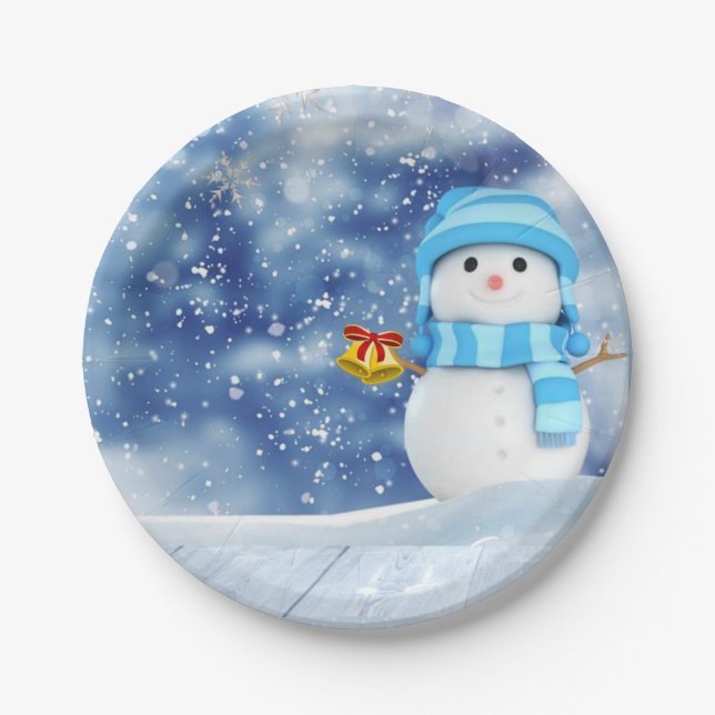 Christmas Paper Plates, Snowman Paper Plate (Front)