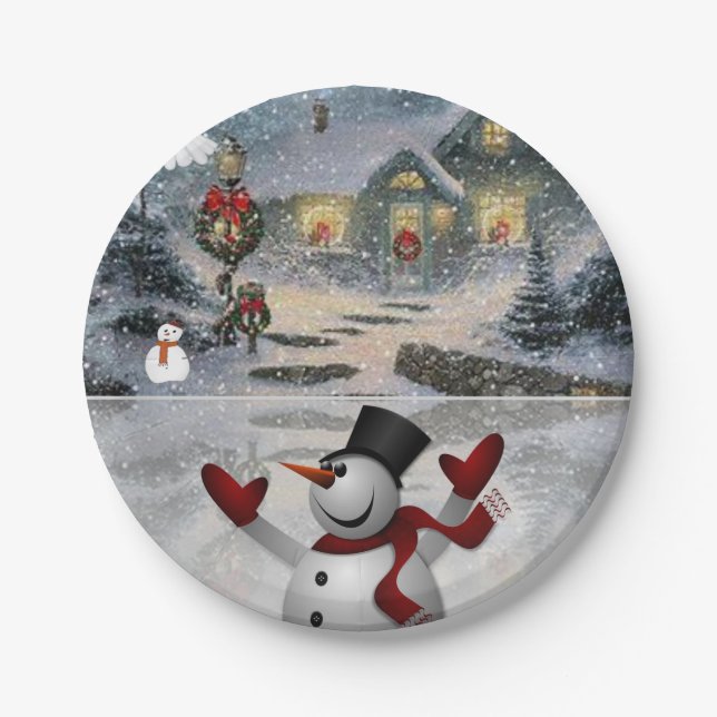 Christmas Paper Plates, Snowman Paper Plate (Front)