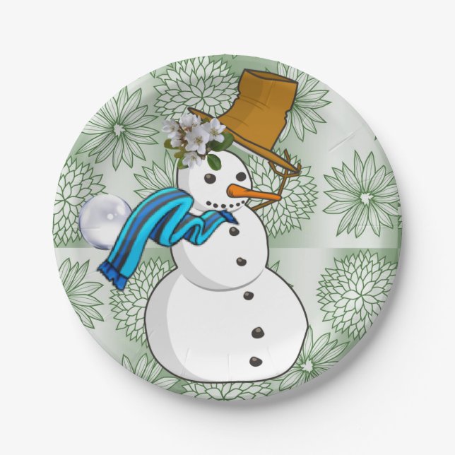 Christmas Paper Plates, Snowman Paper Plate (Front)